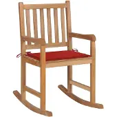 vidaXL Schaukelstuhl mit Rotem Kissen Massivholz Teak