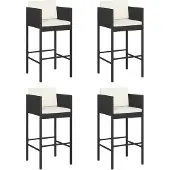 vidaXL Barhocker 4 Stk. mit Kissen Schwarz Poly Rattan