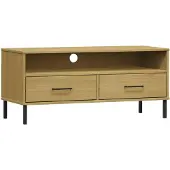 vidaXL TV-Schrank OSLO mit Metallbeinen Braun Massivholz Kiefer