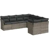 vidaXL 8-tlg. Garten-Sofagarnitur mit Kissen Grau Poly Rattan