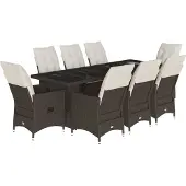 vidaXL 9-tlg. Garten-Bistro-Set mit Kissen Braun Poly Rattan