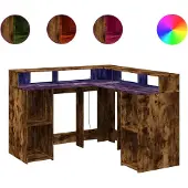 vidaXL LED-Schreibtisch Räuchereiche 130x130x91 cm Holzwerkstoff