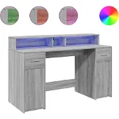 vidaXL LED-Schreibtisch Grau Sonoma 140x55x91 cm Holzwerkstoff