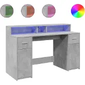 vidaXL LED-Schreibtisch Betongrau 140x55x91 cm Holzwerkstoff
