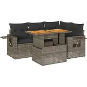 vidaXL 5-tlg. Garten-Sofagarnitur mit Kissen Grau Poly Rattan