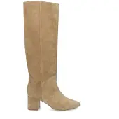 Manfield Beigefarbene Veloursleder-Stiefel mit Absatz | Größe 41