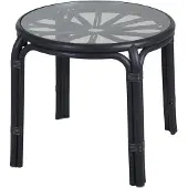Brafab Gartenbeistelltisch Waltz 50x50 cm aus Rattan mit Glasplatte, klassisch, rund, schwarz, für Outdoor