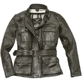Black-Cafe London Madrid Damen Motorrad Lederjacke, dunkelgrün, L