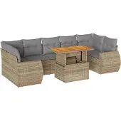vidaXL 8-tlg. Garten-Sofagarnitur mit Kissen Beige Poly Rattan