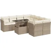 vidaXL 9-tlg. Garten-Sofagarnitur mit Kissen Beige Poly Rattan