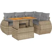 vidaXL 5-tlg. Garten-Sofagarnitur mit Kissen Beige Poly Rattan