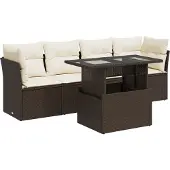 vidaXL 5-tlg. Garten-Sofagarnitur mit Kissen Braun Poly Rattan