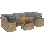 vidaXL 8-tlg. Garten-Sofagarnitur mit Kissen Beige Poly Rattan