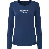 Pepe Jeans für Damen. PL505203 Neu Virginia Ls N navy T-shirt (L), Lässig, Baumwolle, Langarm, Marine