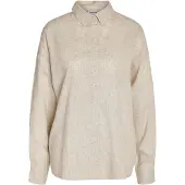 Noisy May Langarmbluse "NMLEILANI L/S LOOSE SHIRT WVN NOOS", Damen, Gr. L, natural, Web, Obermaterial: 77% Viskose, 23% Leinen, unifarben, loose fit normal, Blusen Langarmbluse