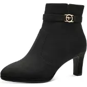 Tamaris Stiefelette , Damen, Gr. 35, Synthetik Textil, schwarz, Veloursleder, unifarben, Basic, Schuhe Stiefelette, Trichterabsatz, Abendschuh mit elegantem Zierriemchen mit Logoemblem, Topseller