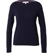 Tommy Hilfiger Strickpullover "CO JERSEY STITCH V-NECK SWEATER" mit Logo-Flag, U-Boot-Ausschnitt