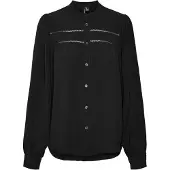 Vero Moda Langarmbluse "VMEMMA LS LACE SHIRT WVN GA NOOS", Damen, Gr. S, schwarz, Web, Obermaterial: 100% Polyester, unifarben, normal, Rundhals, Blusen Langarmbluse, Polyester, loose fit