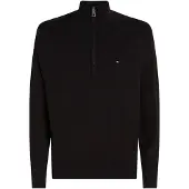 Tommy Hilfiger Troyer "ESSENTIAL COTTON ZIP MOCK", Herren, Gr. S, schwarz, Strick, Obermaterial: 100% Baumwolle, regular fit, Pullover Troyer
