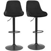 Miliboo Design-Barhocker aus petrolblauem Samtstoff und schwarzem Metall 360° drehbar (2er-Set) HOLO