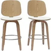 Miliboo Design-Barhocker drehbar weiß und helles Holz H66 cm (2er-Set) BECK