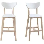Miliboo Barhocker skandinavisch Weiß und Holz 65cm 2er-Set LEENA