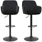 Miliboo Barhocker höhenverstellbar schwarzer Samt und schwarzes Metall (2er-Set) AMIKA