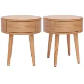 Miliboo Runde Nachttische aus hellem Holz mit Schublade (2er-Set) JUDITH
