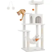 Acaza Kratzbaum für mehrere Katzen – Katzen-Residenz mit Hängematte – Katzenbaum – 143 cm – Weiß