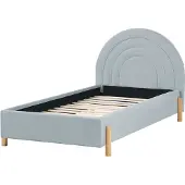 Beliani Bett Hellblau Samt Gepolstert Lattenrost 90 x 200 cm Hohes Rundes Kopfteil Retro Schlafzimmer Möbel Ausstattung