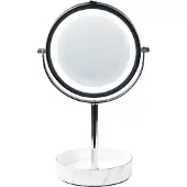 Beliani Kosmetikspiegel mit LED-Beleuchtung Silber u. Weiß ø 20 cm aus Eisen u. Keramik Doppelseitig Vergrößerungsspiegel Schminkspiegel Tischspiegel