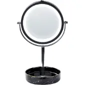 Beliani Kosmetikspiegel mit LED-Beleuchtung Silber u. Schwarz ø 20 cm aus Eisen u. Keramik Doppelseitig Vergrößerungsspiegel Schminkspiegel