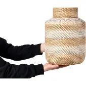 Beliani Dekovase Rattan Weiss und Beige 36 cm RENUN