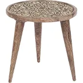 Beliani Beistelltisch 2er Set Braun und Gold Mango Holz Rund Dreibeinig Geschnitzt Handgefertigt Boho Couchtisch Wohnzimmer Ausstattung Möbel