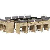 vidaXL 13-tlg. Garten-Essgruppe mit Kissen Beigemischung Poly Rattan