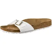 Birkenstock für Damen. 1005310 Sandalen aus Leder Madrid Birko-Flor Patent (Schmale Passform) weiß (41), Wohnung, Keine, Lässig, Lackleder