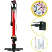 Dunlop Fahrradpumpe mit Manometer - Fahrradpumpe für , Schrader und französische Ventile - Standpumpe inkl. Adapter für Wasserspielzeug und Bälle
