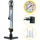 Dunlop Fahrradpumpe mit Manometer - Fahrradpumpe für , Schrader und französische Ventile - Standpumpe inkl. Adapter für Wasserspielzeug und Bälle