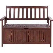 Beliani Gartenbank Mahagonibraun Akazienholz 120 cm mit Auflage Rot Armlehnen Stauraum Modern Rustikal Garten Terrasse Wintergarten Ausstattung Outdoor
