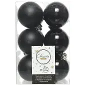 Décoris Weihnachtsbaumkugeln Bruchfest 6 cm 12 Stueck Schwarz Glanz Matt