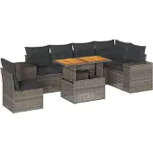 vidaXL 7-tlg. Garten-Sofagarnitur mit Kissen Grau Poly Rattan