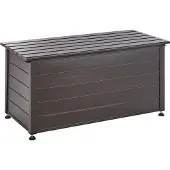 Beliani Gartentruhe 330L Dunkelbraun Aluminium Wasserfest mit Schloss Abschließbar Holzoptik Kissenbox Auflagenbox Aufbewahrungsbox Gartenbox Terrasse