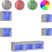 vidaXL 7-tlg. Wohnwand mit LED-Beleuchtung Grau Sonoma Holzwerkstoff