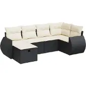 vidaXL 6-tlg. Garten-Sofagarnitur mit Kissen Schwarz Poly Rattan