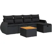 vidaXL 6-tlg. Garten-Sofagarnitur mit Kissen Schwarz Poly Rattan