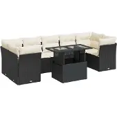 vidaXL 8-tlg. Garten-Sofagarnitur mit Kissen Schwarz Poly Rattan