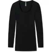 Schiesser T-Shirt "Luxury", Damen, Gr. 46, schwarz, Feinripp, Obermaterial: 100% Baumwolle, figurbetont hüftbedeckend, Rundhals, Shirts T-Shirt, runder, dezent schimmernder Halsausschnitt, langärmelig