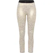 LASCANA Funktionsleggings Sportleggings mit glänzendem Leomuster und 3D-Schriftzug auf dem Bund