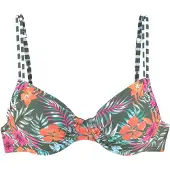 Venice beach Bügel-Bikini-Top "Summer", Damen, Gr. 38, Cup D, grün (oliv bedruckt), Polyamid, Xtra Life LYCRA, floral, gestreift, Bikini-Oberteile Bügel-Bikini-Top, mit Doppelträgern