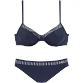 LASCANA Bügel-Bikini , Damen, Gr. 36, Cup E, blau (marine), Polyamid, gestreift, unifarben mit Farbeinsatz, Bikini-Sets Bügel-Bikini, mit gestreiften Einsätzen